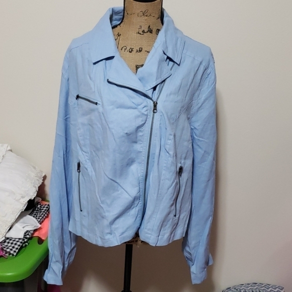 Jessica London Jackets & Blazers - Jessica London size 22 baby blue moto jacket.
